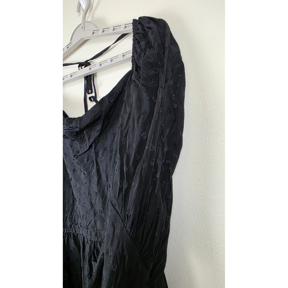 WAYF Mini Dress Womens Size S Black Jacquard Ruffle Square Neck Puff Sleeve - Picture 11 of 15